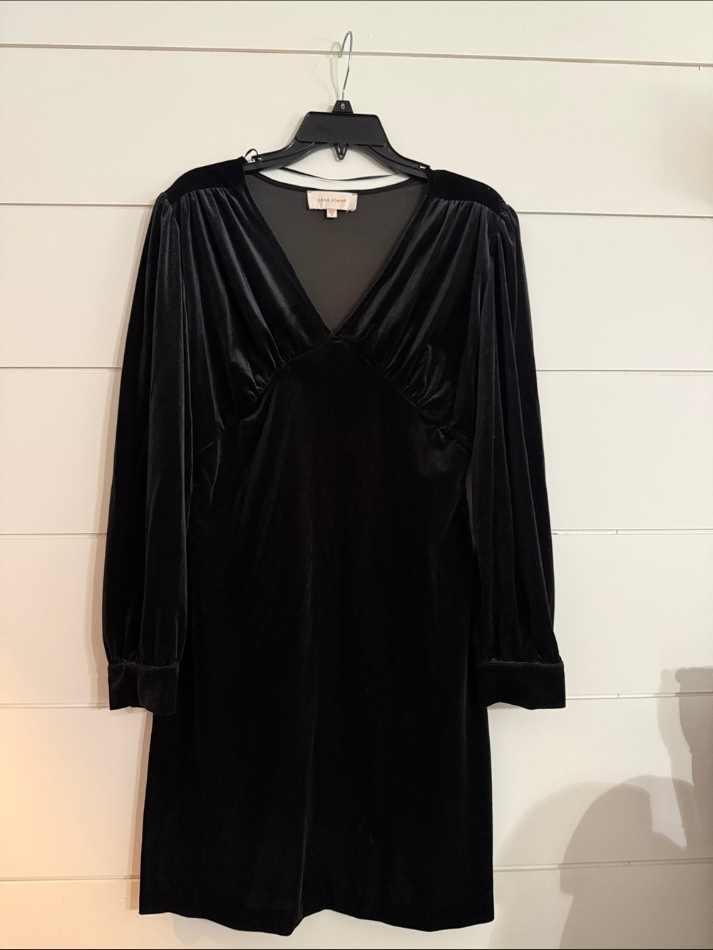 Dear John Black Velvet V-Neck Long Sleeve Dress